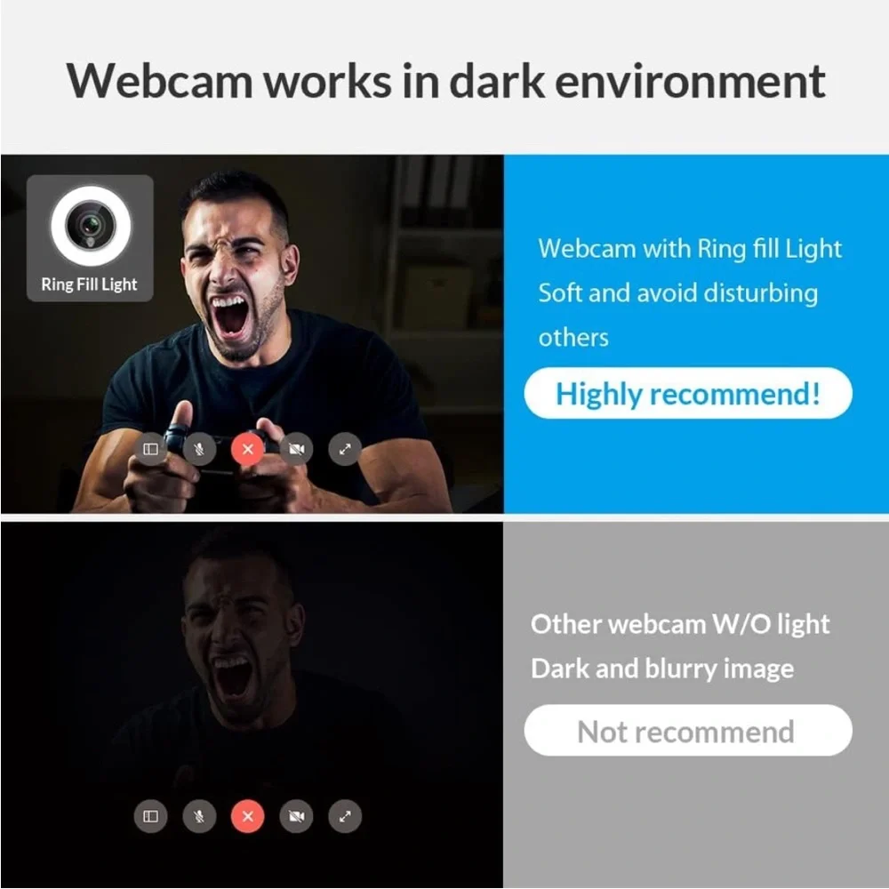 Angetube Streaming 1080P HD Webcam Built in Adjustable Ring Light‎ and Mic.